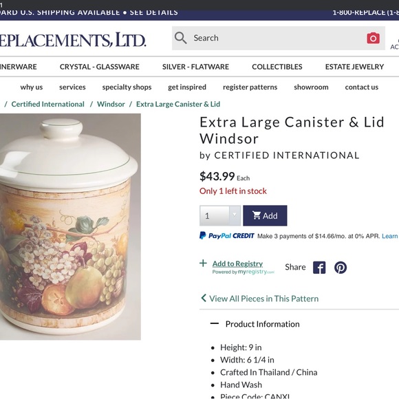 4PC SET CERTIFIED INTERNATIONAL CORP CIC PAMELA GLADDING WINDSOR CANISTER FRUIT - Picture 7 of 9